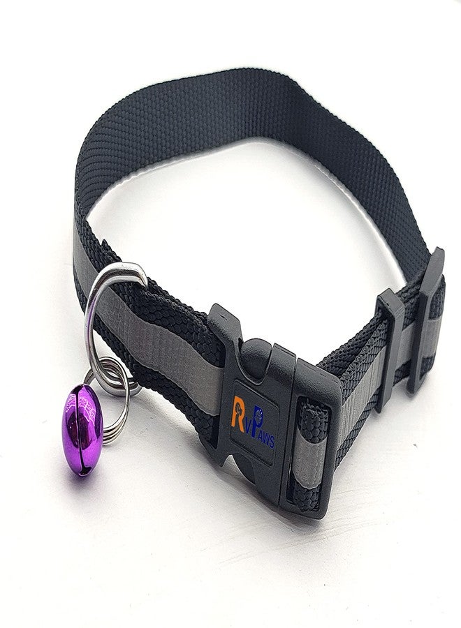 Pups&Pets طقم حزام رقبة ومقود من النايلون العاكس مع جرس من Pups&Pets، مثالي لجميع الكلاب الصغيرة والجراء - أسود - Image 2